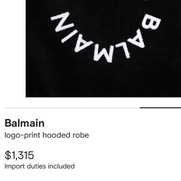 BALMAIN***Logo Printed Hooded Black Robe**Med. $1315 CURRENT!! Full pric… - Picture 5 of 8